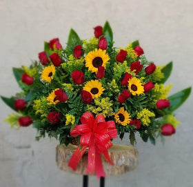 Red Rose & Sunflower Basket