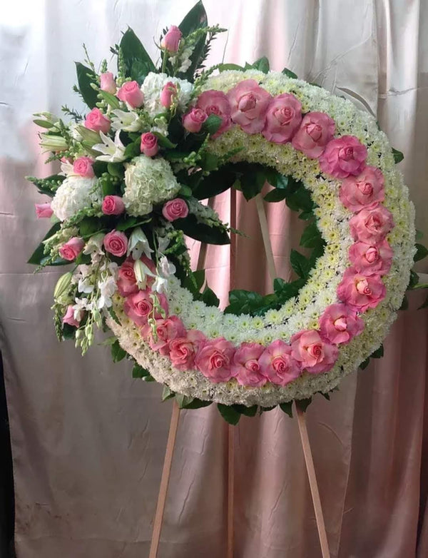 pink and white wreath